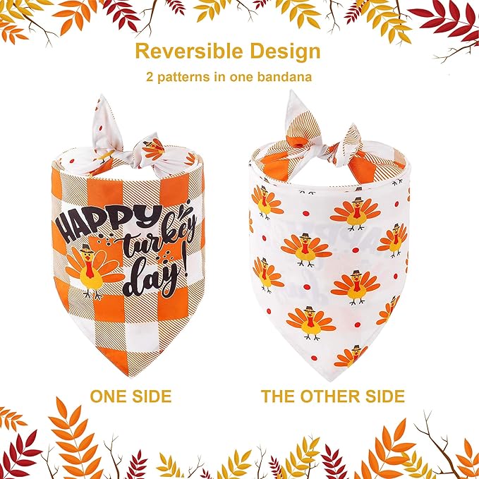 ADOGGYGO Thanksgiving Dog Bandana Fall Autumn Pet Bandana Reversible Triangle Bibs Scarf Accessories for Small Dogs Puppy (Small, Thanksgiving)