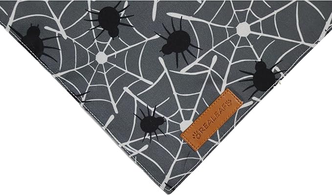 Realeaf Halloween Dog Bandanas 2 Pack, Spider Web Ghosts Bibs, Triangle Reversible Fall Pet Scarf, Premium Durable Fabric, Adjustable Fit (Halloween, Large)