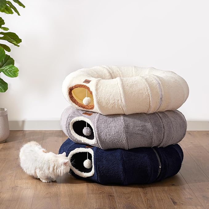 ZOMISA Cat Tunnel Bed for Indoor Cats, Cute Cat Donut Toy Tunnel for Small Large Cats, Peekaboo Pet Cave Play Tunnel for Kitten/Rabbit,Grey