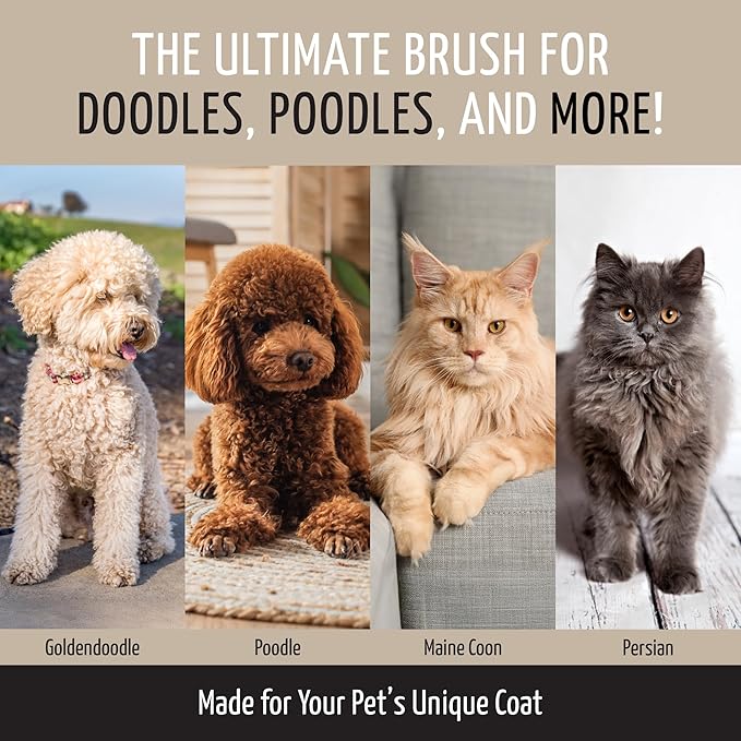 Tauro Pro Line Wooden Deshedding Dog Brush for Long Goldendoodle, Labradoodle & Poodle Hair - Purple Slicker Brush for Dog & Cat Grooming - Rectangular Flexible Cushion & Non-Slip Grip, M