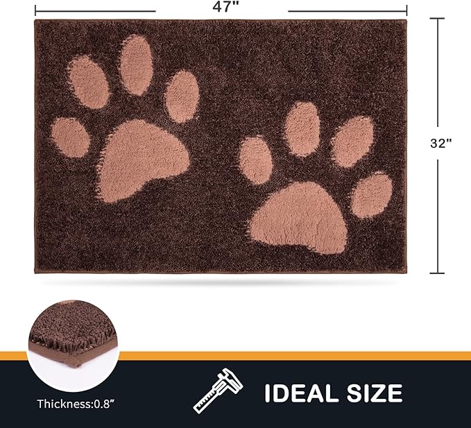 PURRUGS Dirt Trapping Door Mat 32" x 47", Non-Skid/Slip Machine Washable Microfiber Entryway Rug, Dog Doormat, Super Absorbent Welcome Mat for Muddy Wet Shoes and Paws, Brown