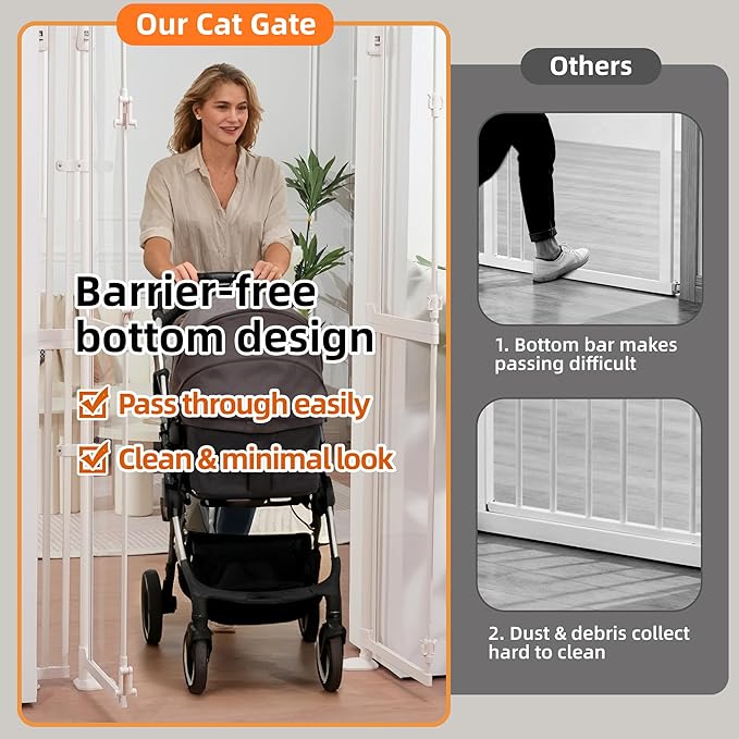 74“ Extra Tall Pet Gate, 33.86-37.40" Wide Cat Gate, Clear Dog Gate Acrylic Auto Close Door Gates for Pets No Drilling Cat Proof Safety Gate for Doorways Stairs House- White