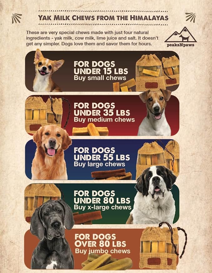 Yak Cheese Himalayan Dog Chews, High Protein, Natural Dog Treats Large Breed, Lactose Free Chew Sticks for Aggressive Chewers, Long Lasting Pet Treat for Dogs Under 80 lbs, 3 X-Large Chews