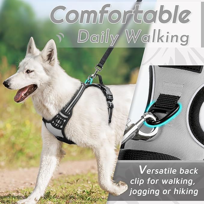 Eagloo Dog Harness Medium Sized Dog, No Pull Service Vest with Reflective Strips and Control Handle, Adjustable and Comfortable for Walking, No Choke Pet Harness with 2 Metal Rings, Grey, M
