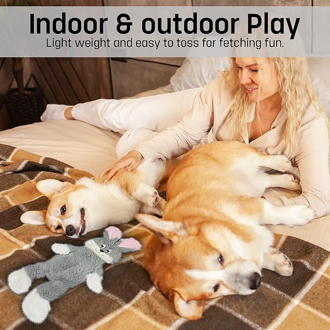 FGA MARKETPLACE Grey Rabbit Dog Toy Flat NO Stuffing NO Squeak, Funny Style Will Entertain Your Pet for Hours, Recommended for Small and Medium Dog 21 INCH Long