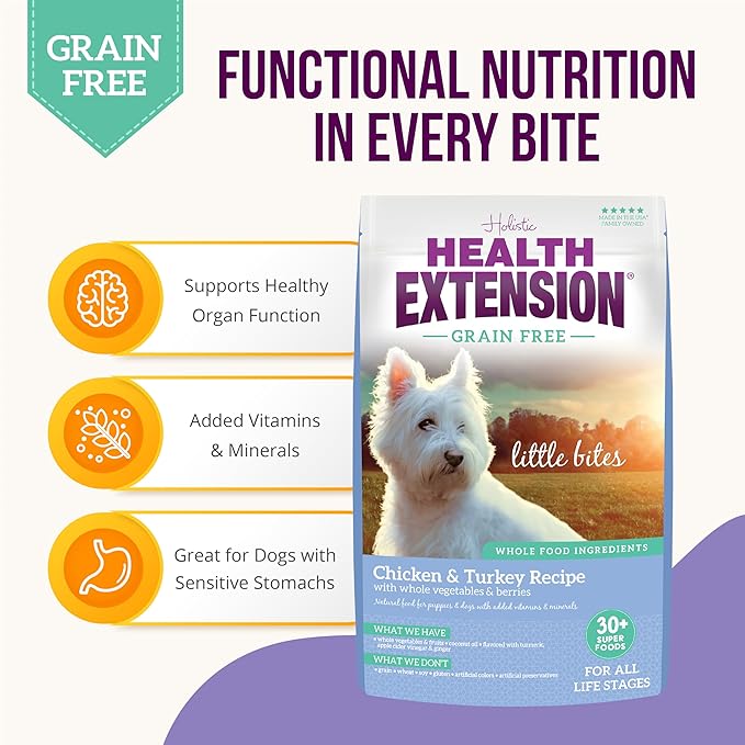 Health Extension Grain Free Chicken & Turkey Little Bites (3.5 lb / 1.59 kg) - Whole Foods Ingredients Formula with Probiotics & Antioxidants for Small Dogs