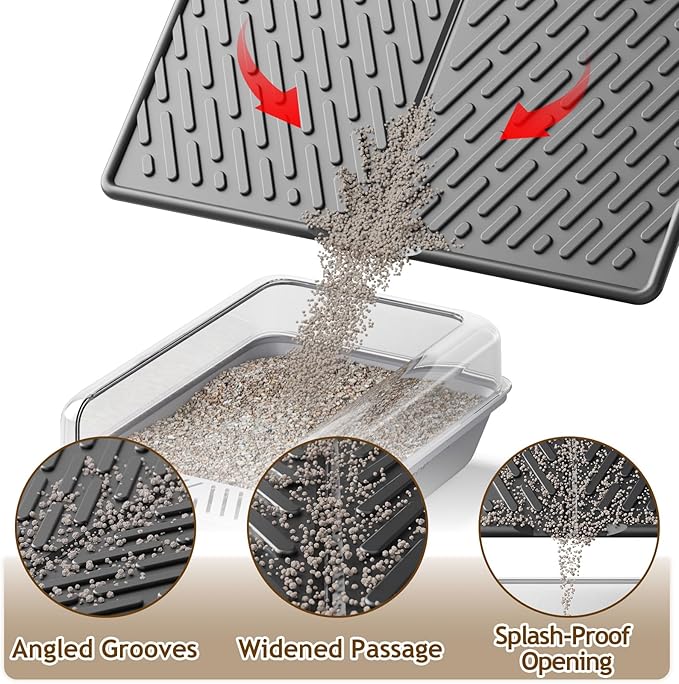 Cat Litter Mat with Grooves & Raised Edge, Urineproof/Waterproof, Litter Scattering Control, Easy to Clean & Recycle (24 * 17in-Black-1 Pack)