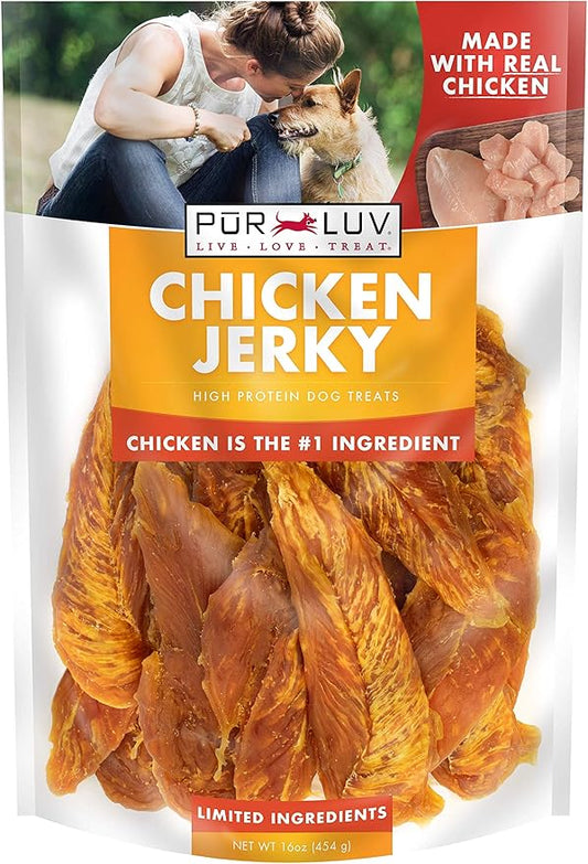 Dog Treats, Chicken Jerky for Dogs, Made with 100% Real Chicken Breast, 16 Ounces, Healthy, Easily Digestible, Long-Lasting, High Protein Dog Treat, Satisfies Dog's Urge to Chew