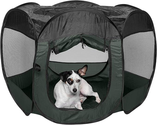 Furhaven Portable Dog Playpen Cat Tent, Pet playground/kennel foldable indoor outdoor zippered puppy crate - Hunter Green, Medium