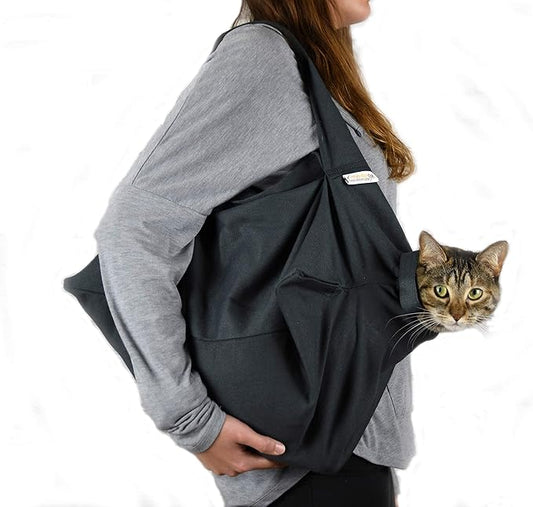 Cat-in-the-Bag Cozy Comfort Carrier - Small Charcoal Grey Cat Carrier Bag, Soft Cat Carrier and Cat Wrap for Nail Clipping, Vet Visits, Medication Administration, Dental Care, and Traveling