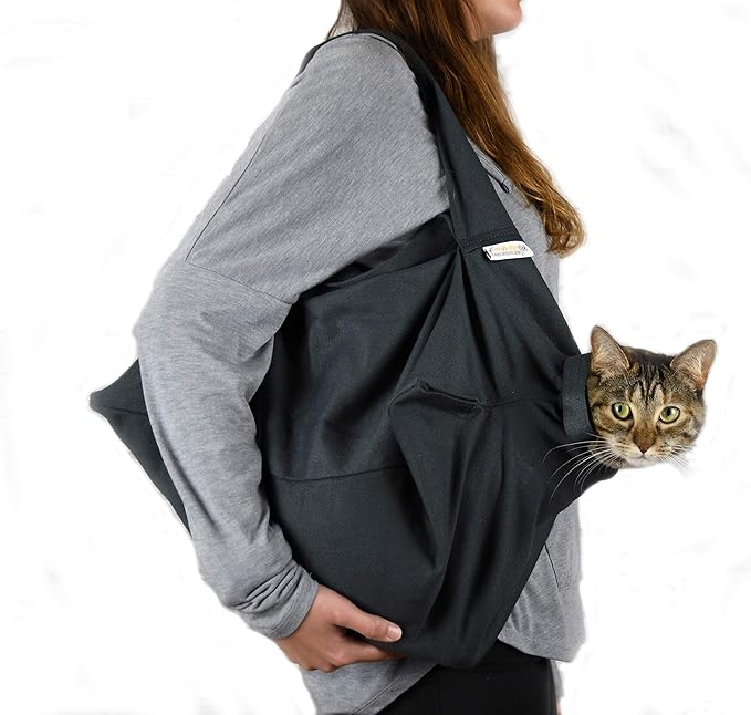 Cat-in-the-Bag Cozy Comfort Carrier - Large Charcoal Grey Cat Carrier Bag, Soft Cat Carrier and Cat Wrap for Nail Clipping, Vet Visits, Medication Administration, Dental Care, and Traveling