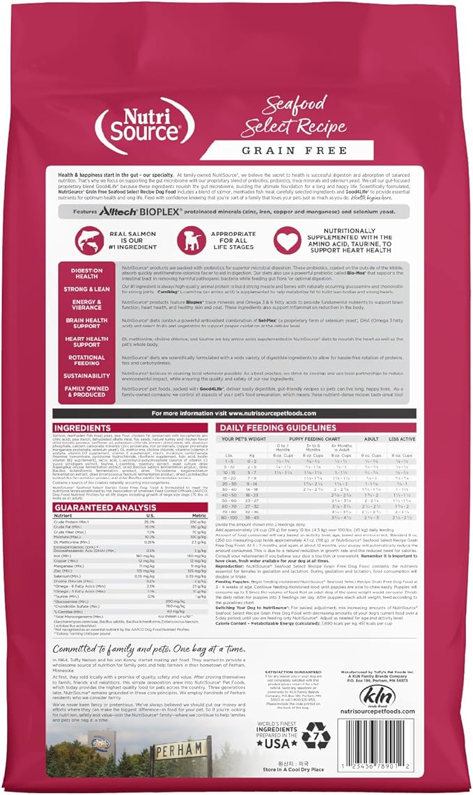 NutriSource Seafood Select Grain Free Dry Dog Food, Salmon and Menhaden Fish Meal, 12LB