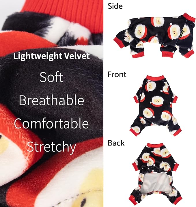 Fitwarm Santa Claus Dog Christmas Pajamas, Winter Doggy Clothes for Small Dogs Boy Girl, Fleece Dog Jammies with Feet, Holiday Pet Outfit, Black, White, Red, Medium