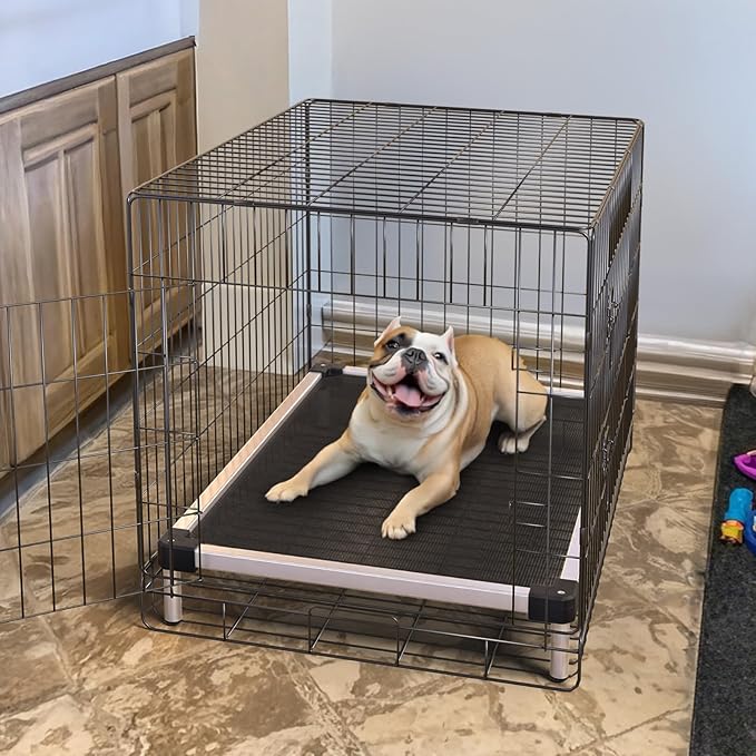 FXW TitanNest Chew-Proof Elevated Dog Bed, Raised Cot for Indoor/Outdoor/Camping Use, Durable & Waterproof Cooling Pet Bed for Small Dogs, 35.0" L x 22.0" W x 4.5" H, Black