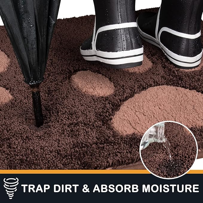 PURRUGS Dirt Trapping Door Mat 24" x 35.5", Non-Skid/Slip Machine Washable Microfiber Entryway Rug, Dog Doormat, Super Absorbent Welcome Mat for Muddy Wet Shoes and Paws, Brown