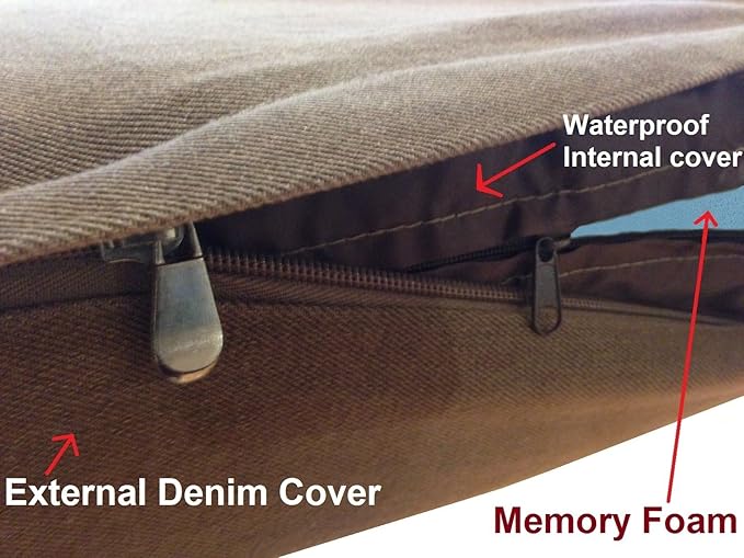 Dogbed4less Orthopedic XXL Memory Foam Dog Bed for Large Pet, Waterproof Liner, Brown Denim Cover, Gel Cooling 55X37X4 Pad Fit 54X37 Crate