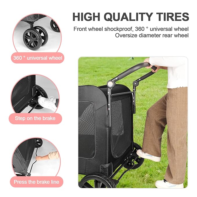 Dog Stroller with 4 Wheels, Folding Cat Strolling for Small/Medium/Large Dogs & Cats to 120 lbs, pet Stroller with Removable Carrier, Storage Basket,Cup Holder (Black)