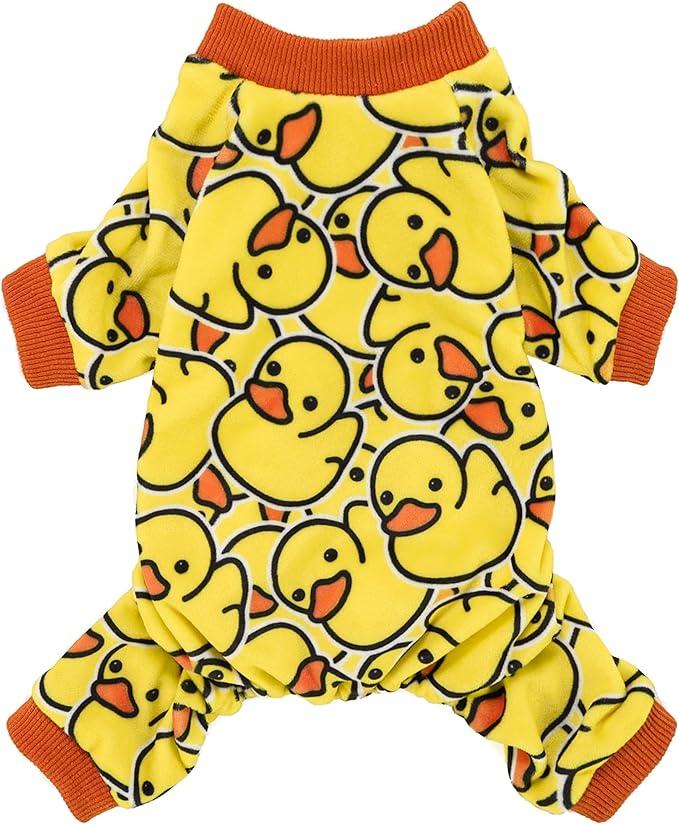 Fitwarm Funny Duck Dog Pajamas, Dog Winter Clothes for Small Dogs Girl, Lightweight Velvet Pet Jumpsuit, Cat Onesie, Yellow, Small