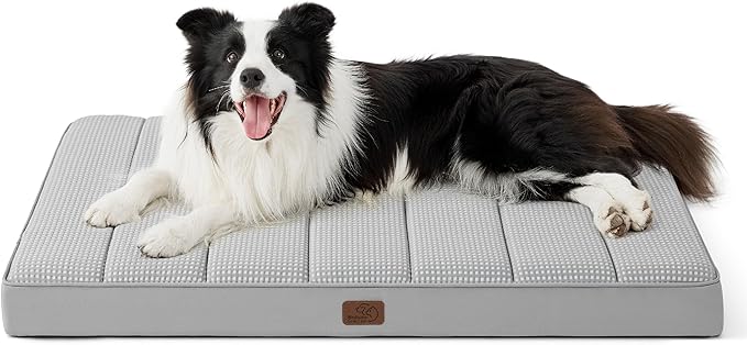 Bedsure Cooling Dog Bed for Crate - Large Orthopedic Flat Puppy Beds with Removable Washable Cover, Egg Crate Foam Pet Mat, Suitable for Pet Up to 50 lbs