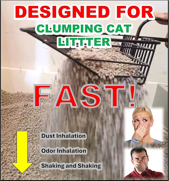 Metal Cat Litter Scoop, Fast Kitty Box Pooper Scooper with Holder, Deep Large Shovel, Upgraded with Flat Head and a Comfy Thumb Hole in Long Handle