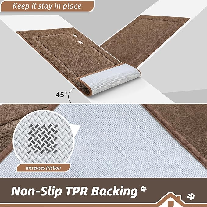 BEQHAUSE Dog Door Mat for Muddy Paws 32"x48" Dirt Trapper Absorbent Doormat Non Slip Entryway Rugs Washable Stain Resistant Welcome Floor Mat Soft Low-Profile for Front Back Door, Brown