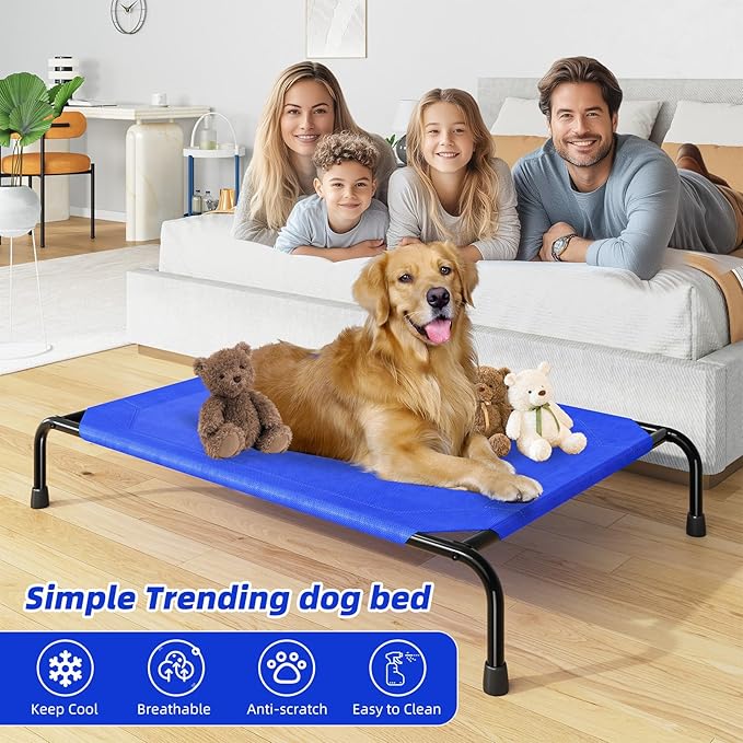 Simple Trending Raised Dog Bed for Large Dogs, Waterproof XL Dog Cot, Outdoor Cooling Elevated Pet Bed, 47.75" x 30.5", Blue