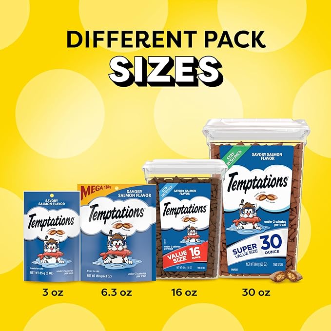 Temptations Classic Crunchy and Soft Cat Treats, Savory Salmon Flavor, 30 oz. Tub