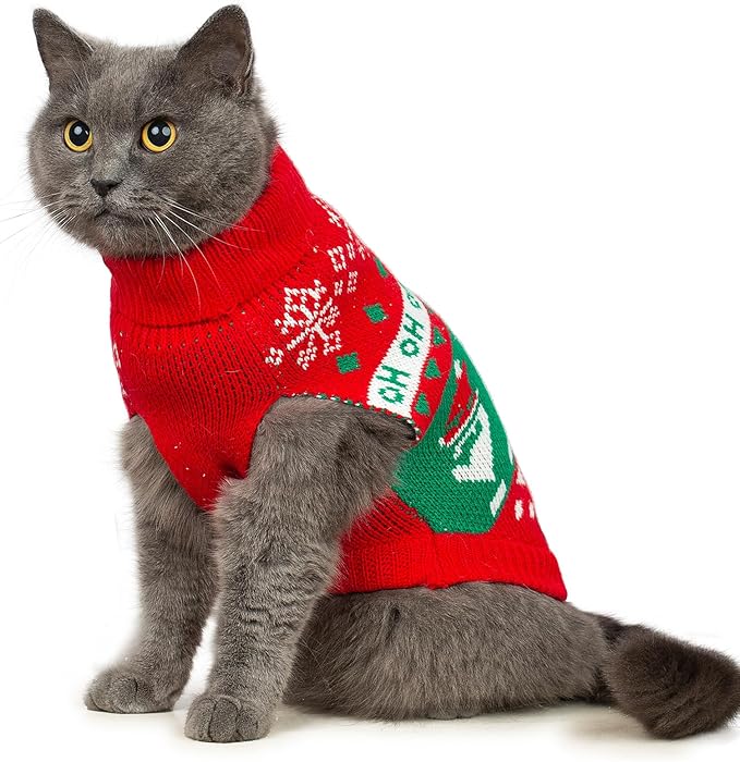 Stretchy Cat Christmas Sweater - 2 Packs Christmas Sweaters for Cats | Snug Winter-Ready Knit for Boy/Girl Cats & Kittens(Scarlet, Large)