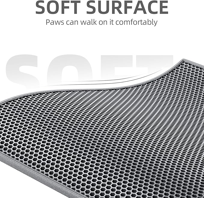 ESTHELLO Cat Litter Mat Large, Cat Litter Trapping Mat, Honeycomb Double Layer Design, Easy to Clean,Washable (30’’ x 24’’ Gray