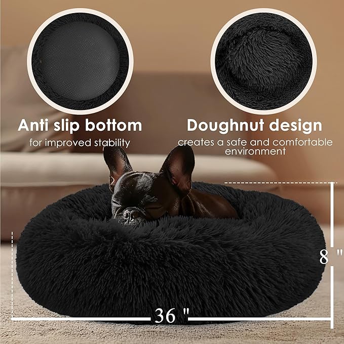 Extra Large Dog Beds, 36 Inch Human Dog Anxiety Relief Squishmallow Comfort Bed, Indestructible & Chew Proof Pet Beds (Black)