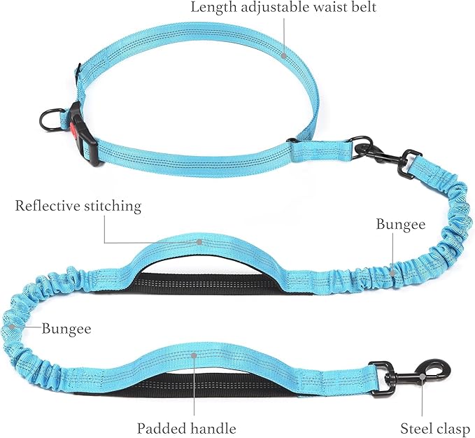 iYoShop Retractable Hands Free Dog Leash - Dual Handle Bungee Waist Leash for Small, Medium and Large Dogs (Small, 8-25 lbs, Baby Blue)