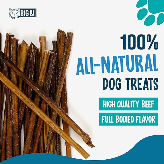 Big Lu - 12” Regular Bully Sticks, 12 Count, 100% Grass-Fed Beef Chews, Fully Digestible, Long-Lasting Treats for Aggressive Chewers, Natural Single-Ingredient Chews for Puppies and Small Dogs