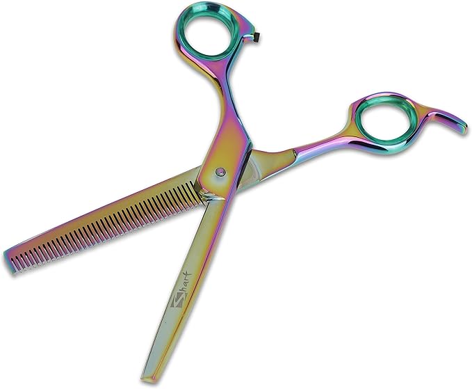Professional Dog Groomer Kit - Rainbow Straight Scissor and 42 Teteth Thinning Shears Pet - Trust the Quality and Expertise -Unmatched Precision and Comfort - Flawless Results - Gromming Dogs Kit