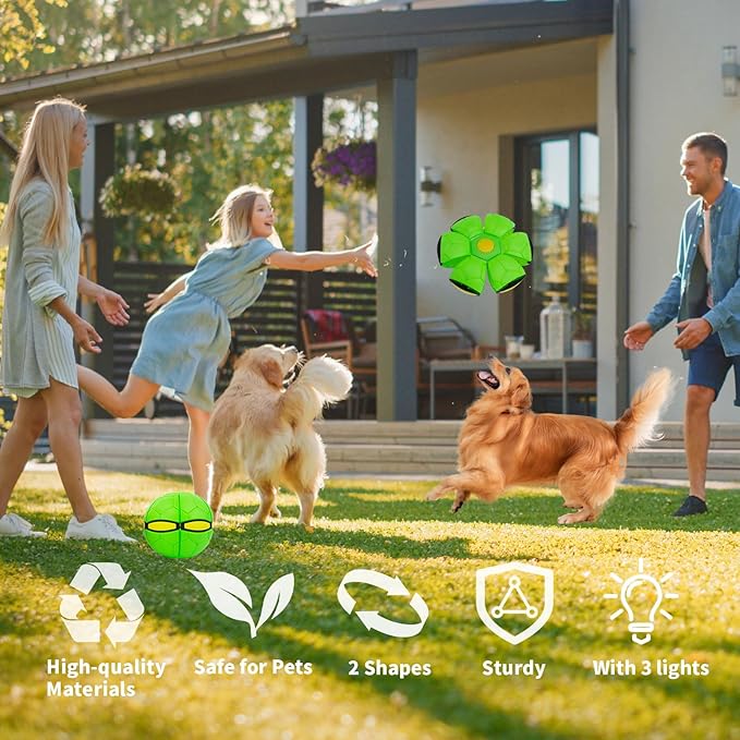 Dog Flying Disc, 2 Pack Pet Toy Flying Saucer Ball for Dog, Interactive Dog Disc Saucer Ball Toys for Medium Large Dogs, Doggy Disc Ball 3 Light Teeth Red+Green