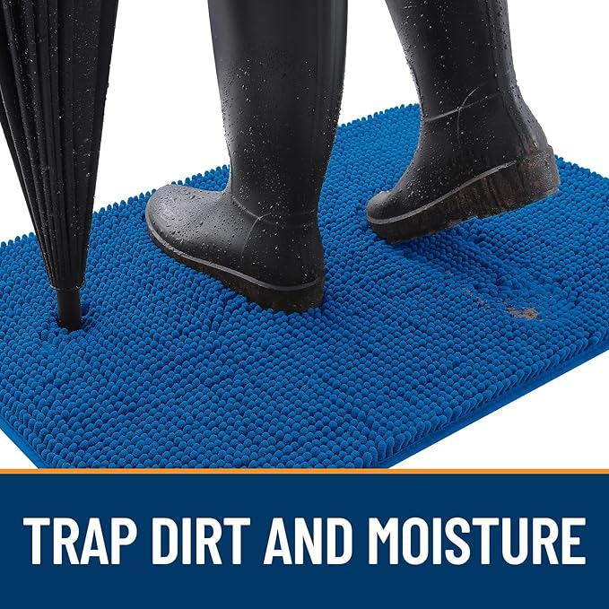 OLANLY Dog Door Mat for Muddy Paws 30x20, Absorbs Moisture and Dirt, Absorbent Non-Slip Washable Doormat, Quick Dry Chenille Mud Mat, Entry Indoor Entryway Carpet for Inside Floor, Deep Navy Blue