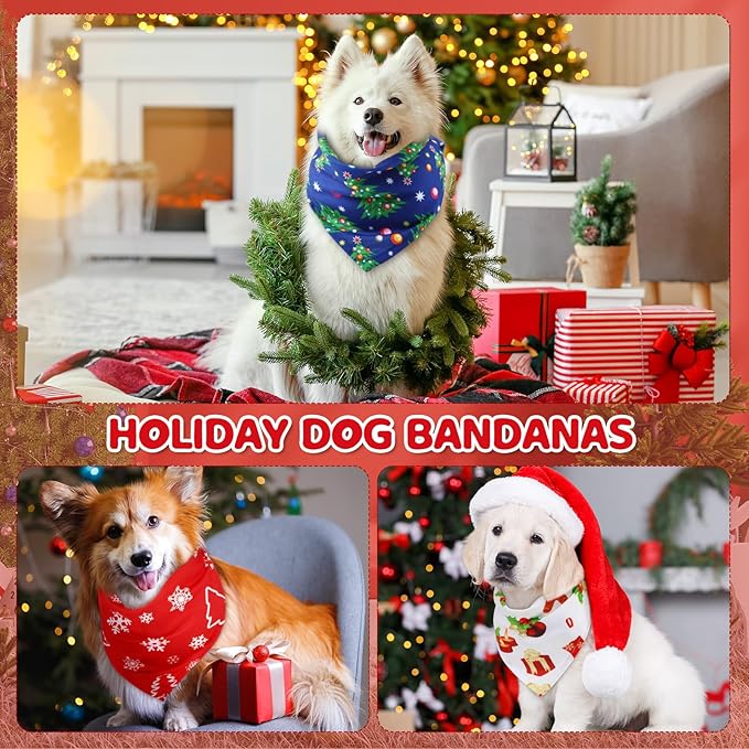 Abbylike 200 Pieces Christmas Dog Bandanas Bulk Xmas Dog Bandanas for Dogs Dog Kerchief Set Bibs Triangle Dog Scarf for Pet Christmas Costume Accessories Decoration