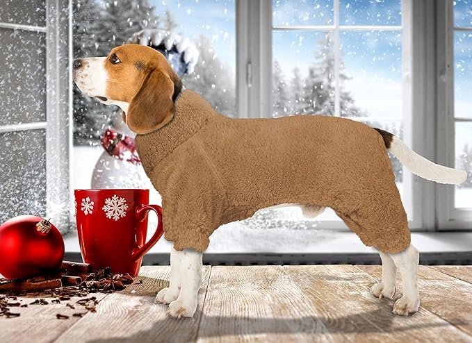 Fuzzy Dog Pajamas: Warm Soft Cozy Lightweight Turtleneck Dog Clothes for Small Dogs(Coffee-XXS)