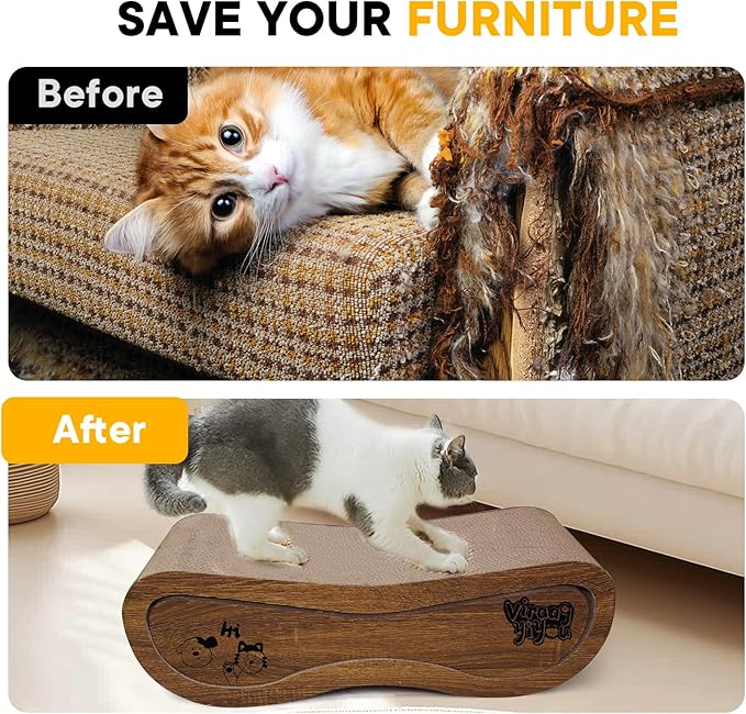 2 in 1 Cat Scratcher Lounge, Premium Cat Scratching Board, Cat Scratcher Set, Scratch-Resistant Cat Scratching Post Large (27.5L X 9H in.) and Small (24.5L X 6H in.), Corrugated Cardboard