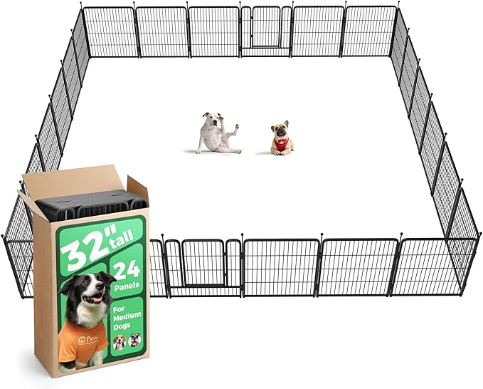 FXW Rollick Unleashed Dog Playpen for Indoor, Yard, RV Camping, 32 inch 24 Panels for Small and Medium Dogs, Black│Patented