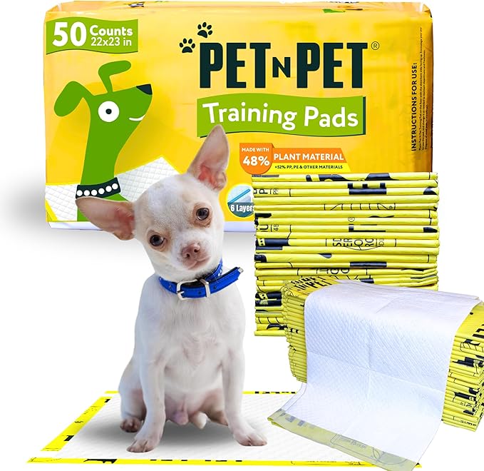 Pet N Pet 50 Counts Pee Pads for Dogs, 48% USDA Certified Plant Based Puppy Pee Pads, Unscented Dog Pad, Leak-Proof Training Pad for Dogs