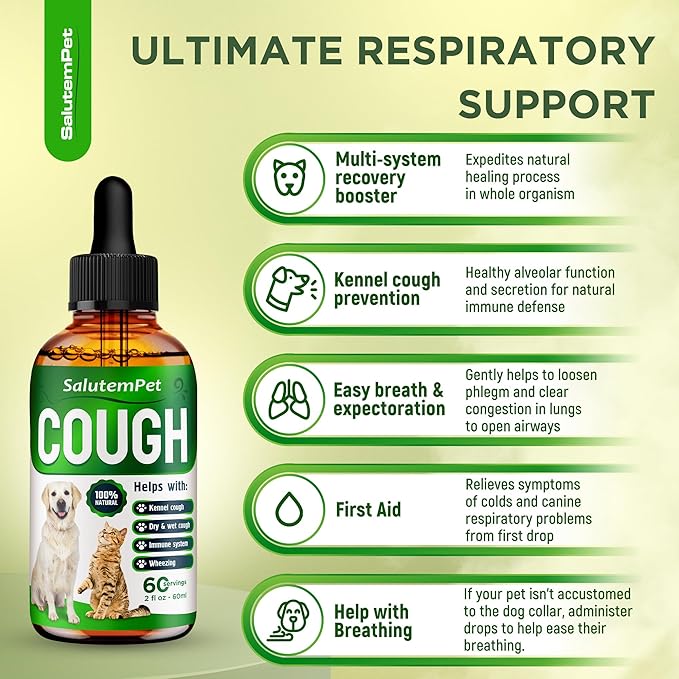 Kennel Cough Medicine for Dogs and Cat - Kennel Cough Treatment for Dogs - Herbal Supplement Liquid for Pet - 2 Oz
