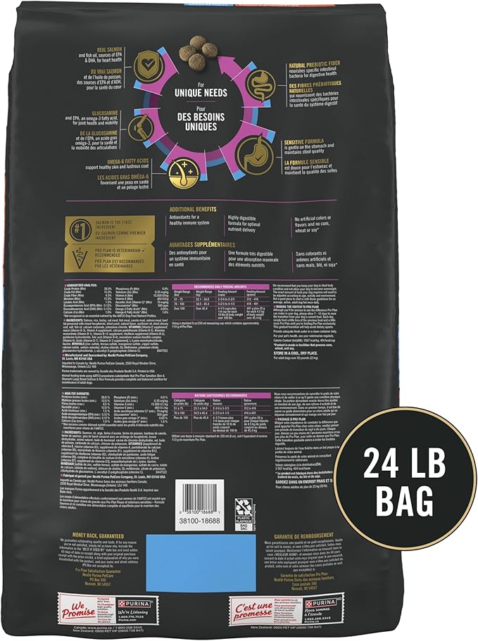 Purina Pro Plan Sensitive Skin and Stomach Dog Food Large Breed Salmon and Rice Formula - 24 lb. Bag