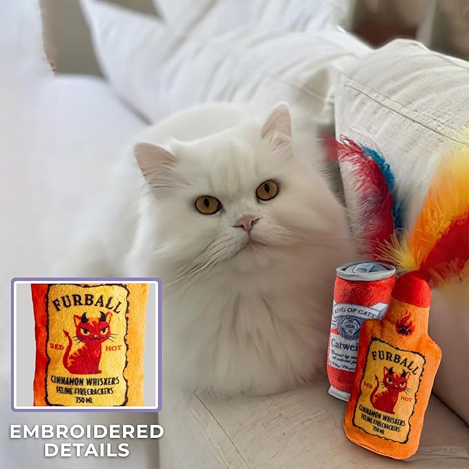 Catweiser + Furball Catnip Toys, Soft Plush Cat Toys Catnip Filled with Interactive Crackle Sound & Feathers, Safe & Durable Toy for Cats & Kitten, 2 Pcs