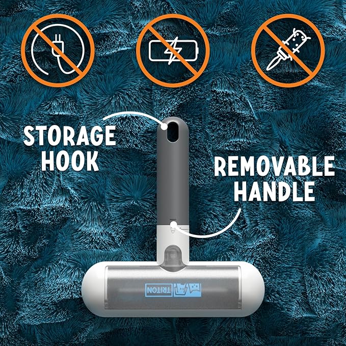 Triton Travel Pet Hair Removal Tool - Compact w/Removable Handle - Portable Reusable Lint Roller Cat and Dog Hair Remover Roller for Couch, Car, Clothes, Fur Cleaner for Quick Cleaning (Gray/White)