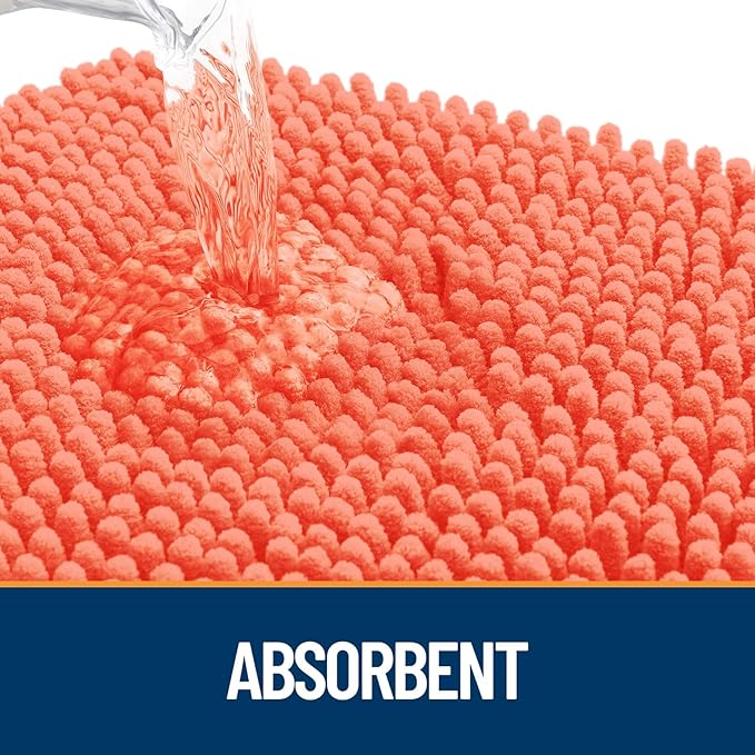 OLANLY Dog Door Mat for Muddy Paws 59x35, Absorbs Moisture and Dirt, Absorbent Non-Slip Washable Doormat, Quick Dry Chenille Mud Mat for Dogs, Entry Indoor Entryway Carpet for Inside Floor, Coral