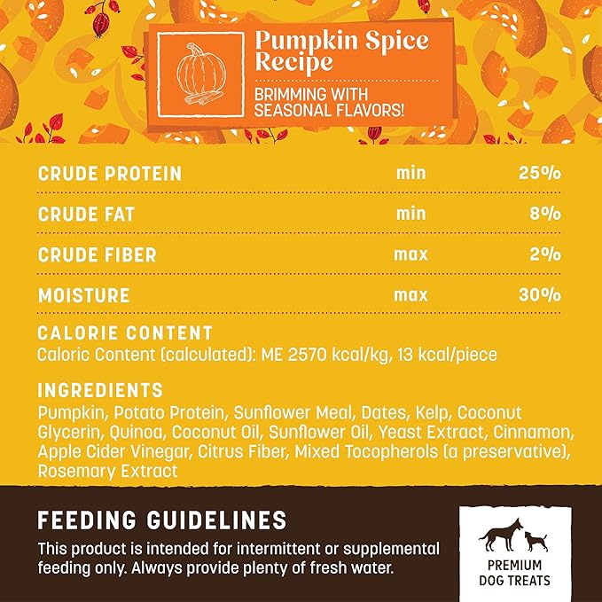 Earth Animal Wisdom Air-Dried Seasonal Pumpkin Spice Recipe Premium Natural Jerky Strips Dog Treats, 4 oz. Bag