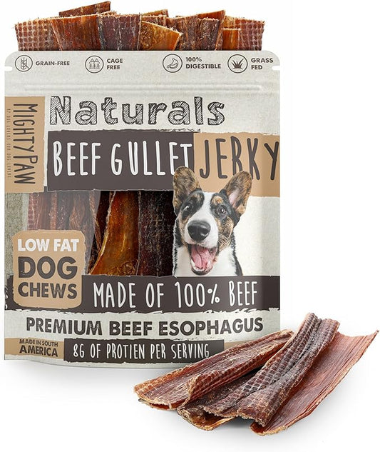 Mighty Paw Naturals Beef Gullet Jerky for Dogs | 100% Natural Beef Gullet Sticks for Small, Medium and Large Breeds. Natural Treat for Large Pets, and Puppies. Dried Dog Treats 14 oz
