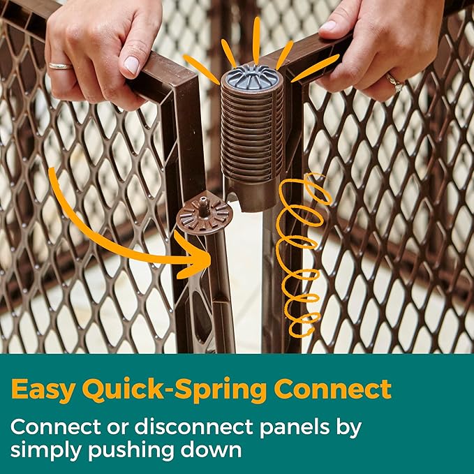 MyPet 8-Panel Petyard Passage: 6.5 ft. Wide 26 in. Tall Brown Freestanding Customizable Folding Pet Enclosure with Lockable Pet Door; Indoor/Outdoor Puppy Playpen Made in USA