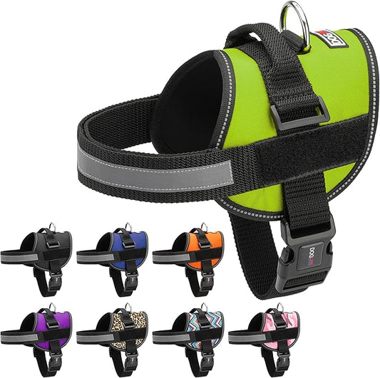 Dogline Dog Harness, Reflective No-Pull Adjustable Vest with Handle for Walking, Training, Breathable, No - Choke Harness for Small, Medium or Large Dogs Room for Patches Girth 27 to 34 in Lime Green