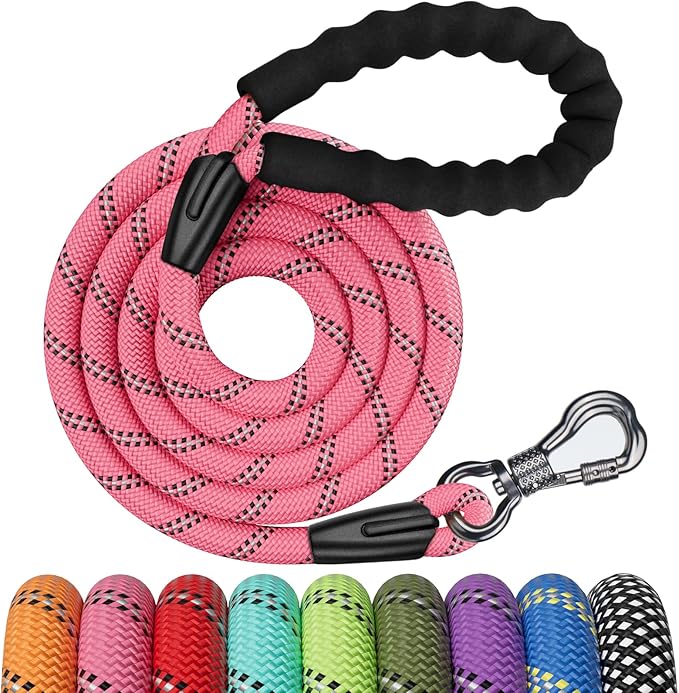 NTR 8FT Heavy Duty Dog Leash, Red Rope Dog Leash with Swivel Lockable Hook and Comfortable Padded Handle, Cat Puppy Leash Lead for Small Medium Large Dogs Training, Playing, Camping,or Backyard